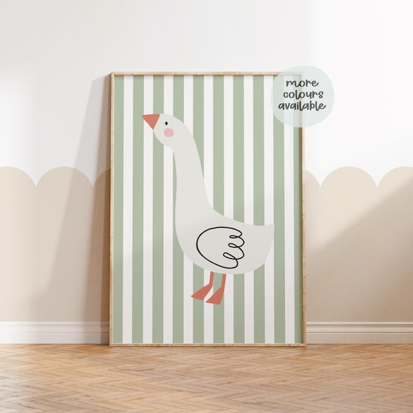 Goose print, Children’s Wall Art, Nursery Prints, Colours, Neutral Decor, Woodland Animals, Cute Goose, Wildlife, New Baby Gift, Goose