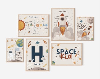 Personalised, Space Gallery Wall, Nursery Prints, Playroom, Boys Bedroom, Neutral Prints, Solar System, Rocket Countdown, Neutral Space Art