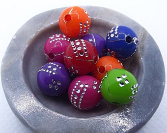 Silver Design Multi-Colored Acryic Beads