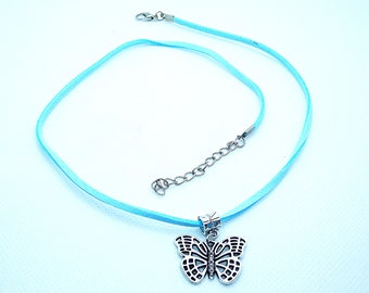 Turquoise Suede Pendant Necklace with Silver Clasp