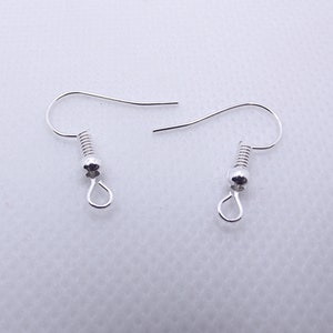 May include: Two silver earring hooks with a spring-loaded closure and a small loop at the bottom.