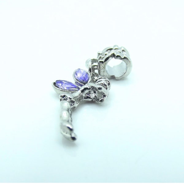Silver Colored Purple Winged Fairy Charm Pendant Beads