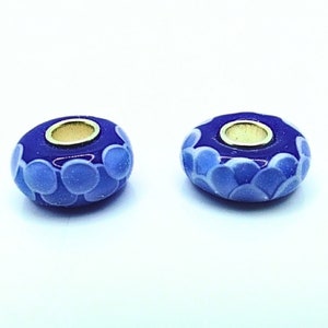 Set of 2 Blue Petal Murano Glass Blue Color Smooth Charm Bead