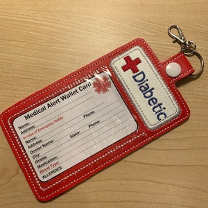 medical ID card holder, diabetic wallet card holder, diabetic notification info, diabetic key chain, diabetic key fob, medical alert tag