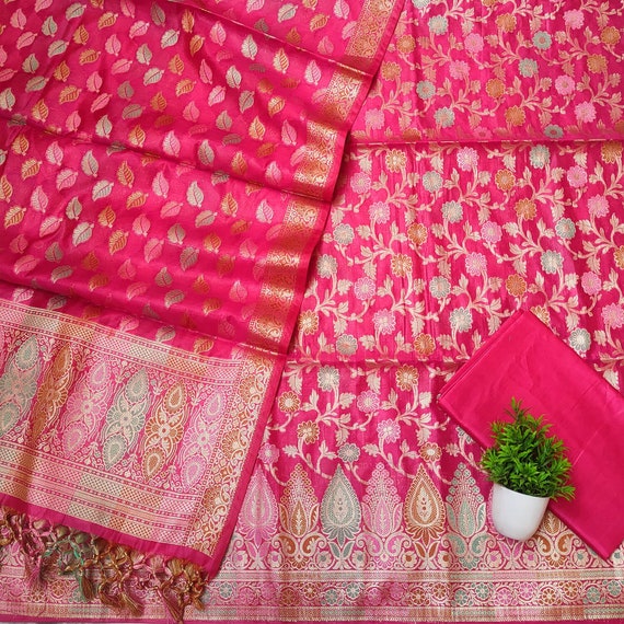 Buy Magicthreads Women's BGREEN BANARASI JACQUARD SILK Unstitched Salwar Suit  Material(ST_Farma_2_BG) at Amazon.in