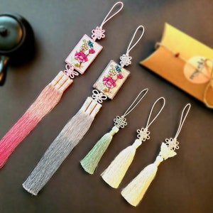 Korean Traditional Tassel Accessory with Meditation Knot Decoration, Norigae, Embroidered with Flowers | Great Gift