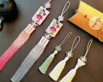 Korean Traditional Tassel Accessory with Meditation Knot Decoration, Norigae, Embroidered with Flowers | Great Gift