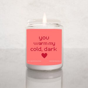 Valentine&#39;s Day Soy Candle, Valentine&#39;s Day Gift for Boyfriend, Valentine&#39;s Day Gift For Girlfriend, You Warm My Cold Dark Heart Retro Gift