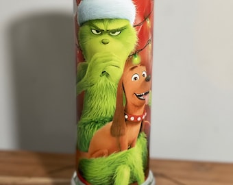Grinch Christmas Gift Tumbler with straw