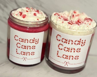 Candy Cane Lane Winter Holiday Candle Peppermint Scented Soy Wax Candle Holiday Gift White Elephant Gift for Her Soy Wax Candle Handmade