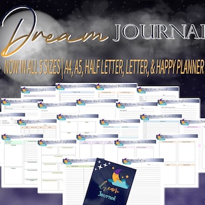 Diario de sueños Diario de sueños Cuaderno imprimible Interpretación de sueños Rastreador de sueño Luna Descarga digital Clásico Feliz PDF Inserta Carta A4