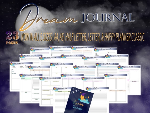 Dream Journal Dream Diary Printable Notebook Dreaming Interpretation Sleep Tracker Moon Digital Download Classic Happy PDF Inserts A4 Letter