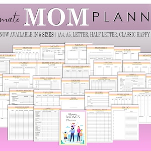 Ultimate Mom Planner Imprimible Home Digital Download Baby Planner Household Mommy Classic Happy PDF Inserta A4 A5 Letter Half