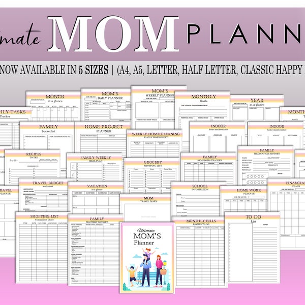 Ultimate Mom Planner Printable Home Digital Download Baby Planner Household Mommy Classic Happy PDF Inserts A4 A5 Letter Half