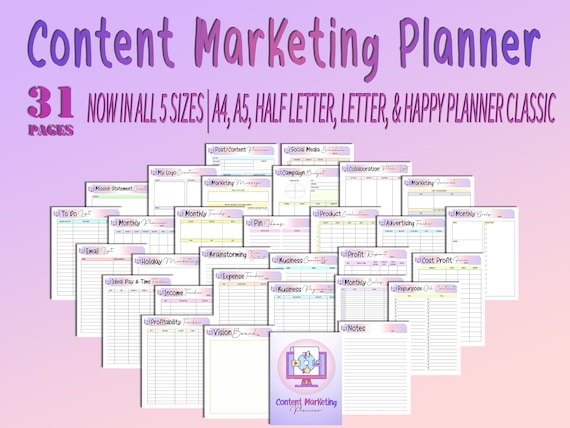 Content Marketing Planner Social Media Marketing Printable Business Instagram Facebook YouTube Posts Campaigns Funnels Digital Download