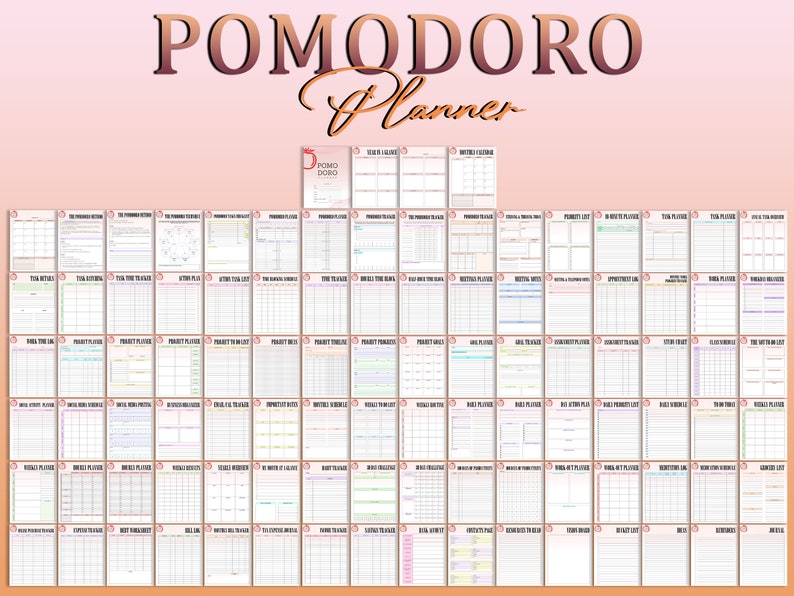 Pomodoro Planner Productivity Printable Study Session Time Tracker Task ...