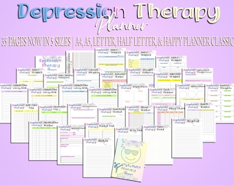 Depression Therapy Journal Mood Tracker Anxiety Planner Printable Mental Health Digital Download PTSD Social Classic Happy A4 A5 Letter