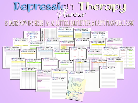 Depression Therapy Journal Mood Tracker Anxiety Planner Printable Mental Health Digital Download PTSD Social Classic Happy A4 A5 Letter