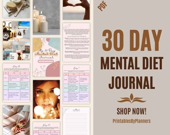 30 Day Mental Diet Journal Mental Health Planner Wellness Self Care Journal Life Mindfulness Life Mood Anxiety Tracker Self Improvement