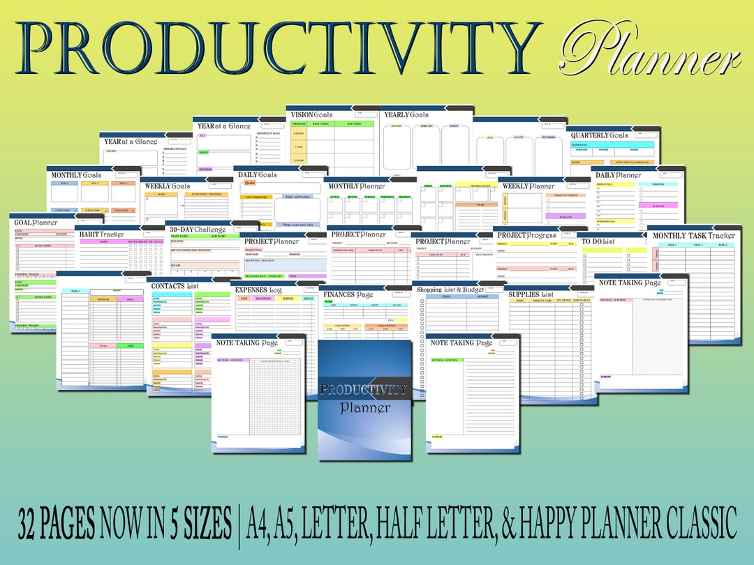 Productivity Planner Printable Daily Goal Tracker Digital Download ...