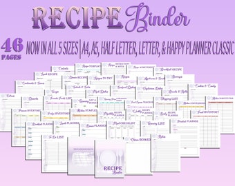 Meal Planner Printable Food Inventory Monthly Weekly Digital Menu Recipe Grocery Book Planner Breakfast Lunch Dinner Kitchen Refrigerator