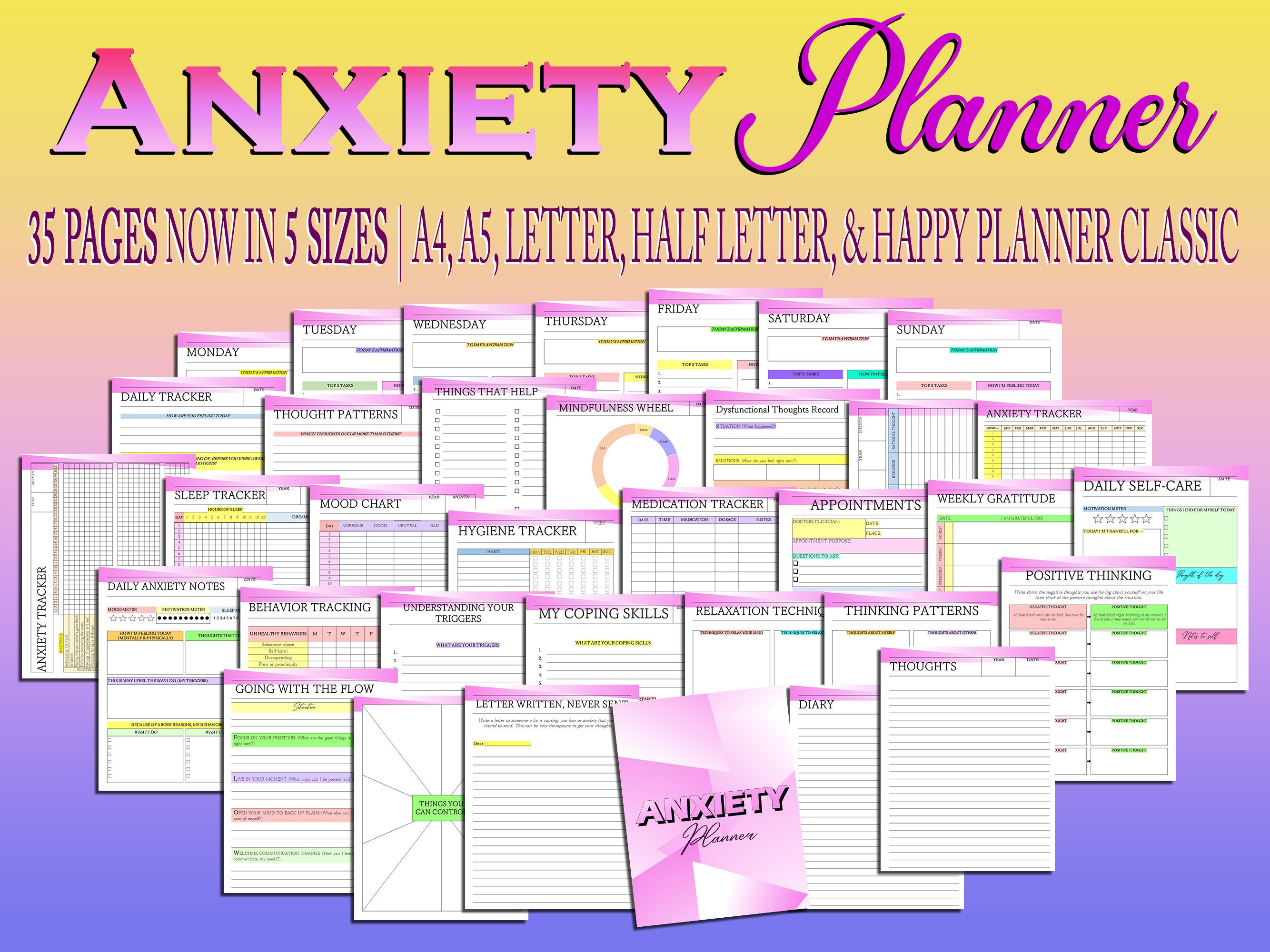 Anxiety Journal Therapy Planner Printable Mental Health Etsy