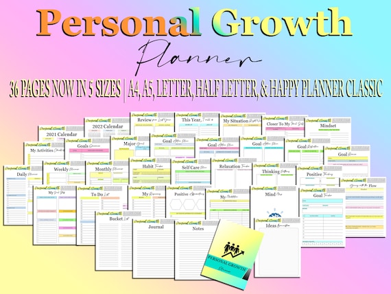 Personal Growth Journal Life Planner Printable Mental Health Digital Download Classic Happy PDF Inserts A4 A5 Letter