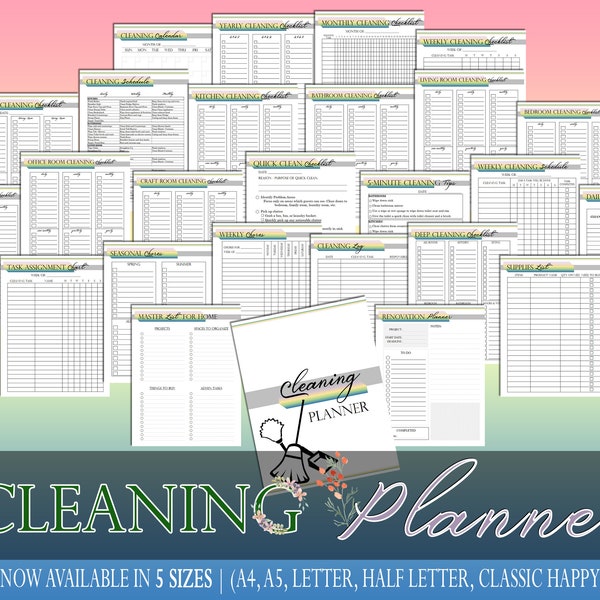 Cleaning Planner Printable Weekly Chores Digital Download Household Planner Home Management Classic Happy PDF Inserts A4 A5 Letter Half