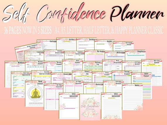Self Care Kit Self Confidence Journal Worksheet Printable Self Esteem Mental Health Digital Download Classic Happy PDF Inserts A4 A5 Letter