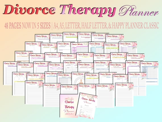 Divorce Therapy Journal Anxiety Depression Mood Tracker Planner Printable Mental Health Digital Download Self Care Social Classic Happy