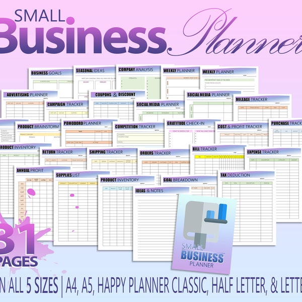Small Business Planner Printable Etsy Shop Seller Organizer Freelance Digital Download Home Business Direct Sales PDF Inserts Happy Classic