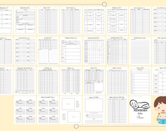 Newborn Baby Planner Digital Descargar Baby Book Recuerdos Imprimible Bebé Primer Año Planificador Clásico Feliz PDF Inserta A4 A5 Carta Mitad