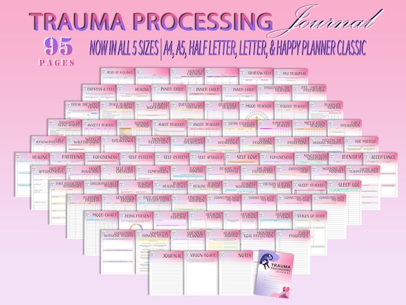 Trauma Processing Journal Grief Therapy Self Care Mood Tracker Planner Depression Printable Mental Health Digital Download Breakdown Emotion