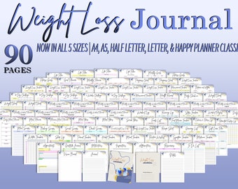Weight Loss Journal Tracker Planner Workout Fitness 30 Day Challenge Measurement Motivation Health Printable Digital Meal Habits Calories