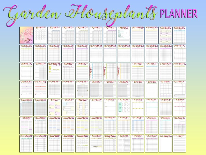 Puede incluir: Un planificador de jard&iacute;n y plantas de interior imprimible con un dise&ntilde;o floral. El planificador incluye p&aacute;ginas para calendarios mensuales, listas de plantas, calendarios de riego y m&aacute;s.