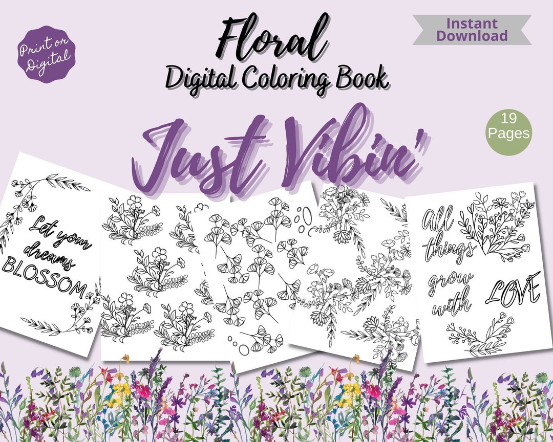 Digital Coloring Book Printable Digital Download Floral Bloom - Etsy ...
