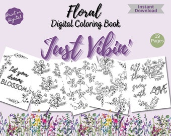 Digital Coloring Book Printable Digital Download Floral Bloom Inspirational Ipad Procreate Motivational Pages For Adults Kids Teens