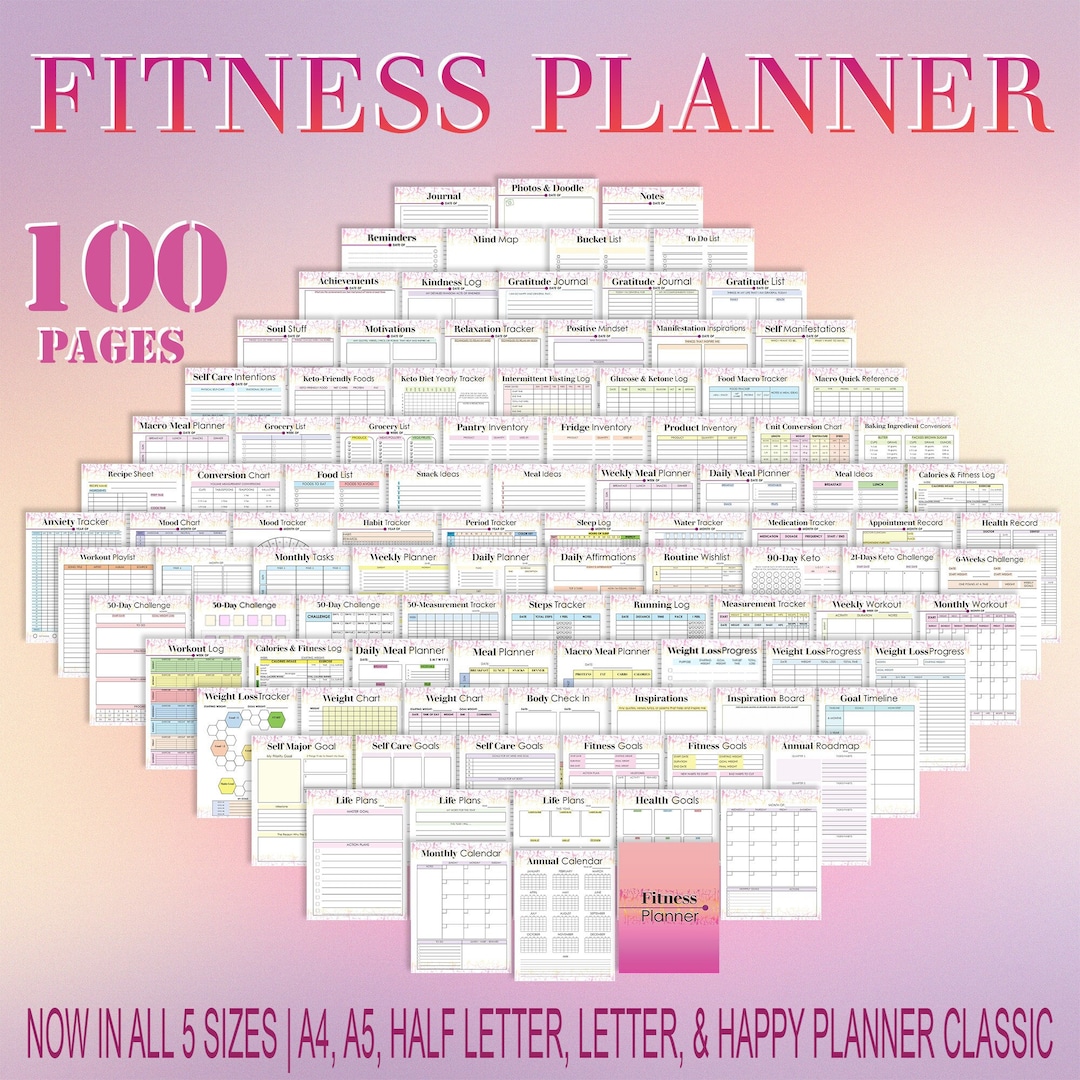 Fitness and Health Planner Weight Loss Printable Workout Journal Diet ...