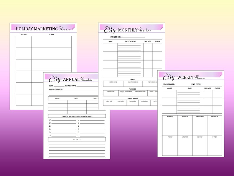 Etsy Shop Business Planner Printable Etsy Shop Planner Digital Etsy