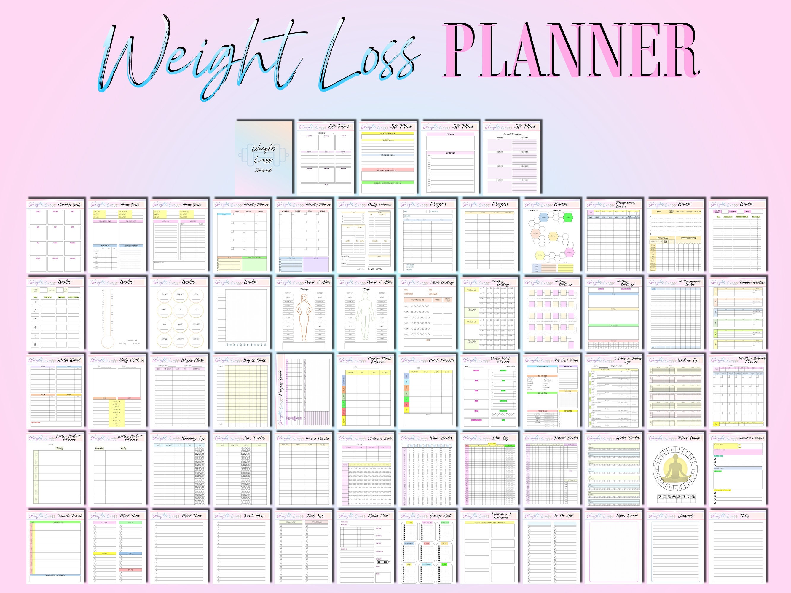 Weight Loss Journal Tracker Planner Workout Fitness Printable Digital ...