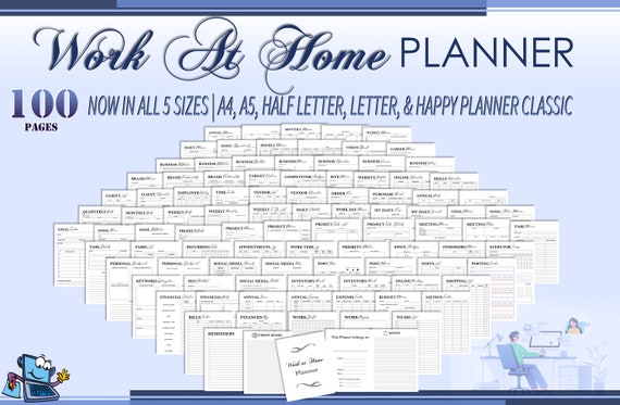 Work from Home Planner Printable Daily Work Planner Home Business Tracker Digital Download Classic Happy PDF Inserts A4 A5 Letter Half