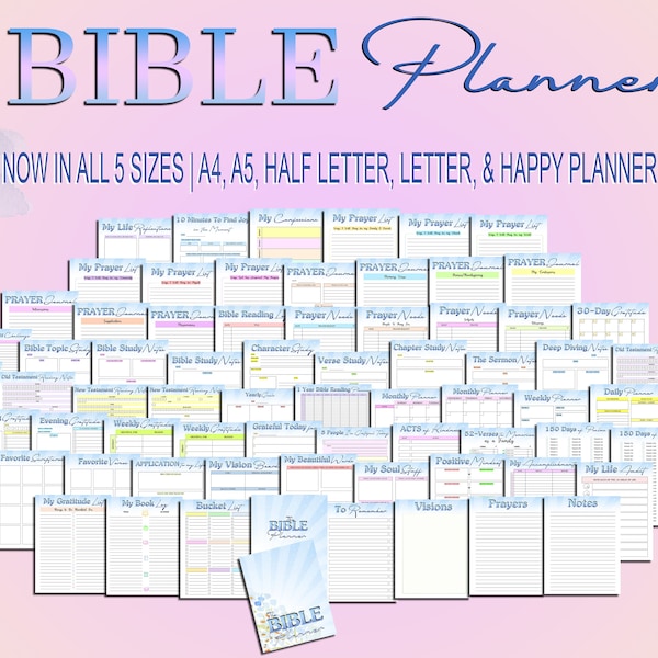 Bible Journaling Printable Bible Planner Prayer Sermons Scriptures Devotional Verses Digital Download Classic Happy PDF Inserts A4 A5 Letter