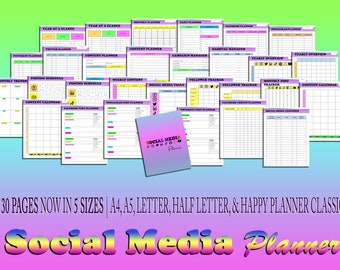 Social Media Planner Imprimible Business Planner Descarga digital Marketing Planner Classic Happy PDF Inserts A4 A5 Letter Half