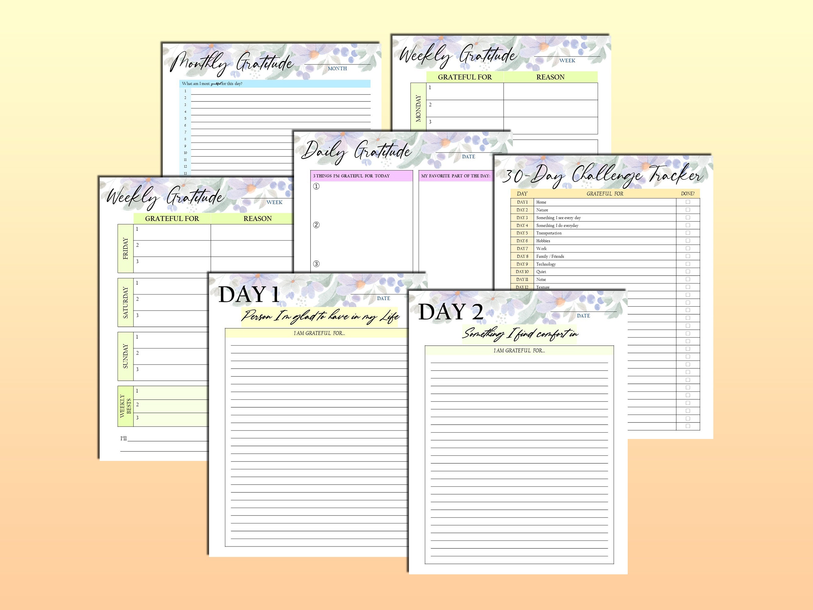 30 Day Gratitude Journal Printable Grateful Planner Mindfulness Digital ...