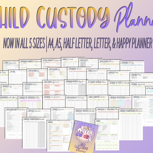 Child Custody Planner Child Sharing Divorce Child Support Court Appoint Coparenting Counseling Visitation Journal Printable Digital Download