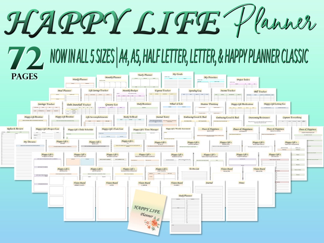 Happy Life Planner Self Care Journal Happiness Changer Printable ...