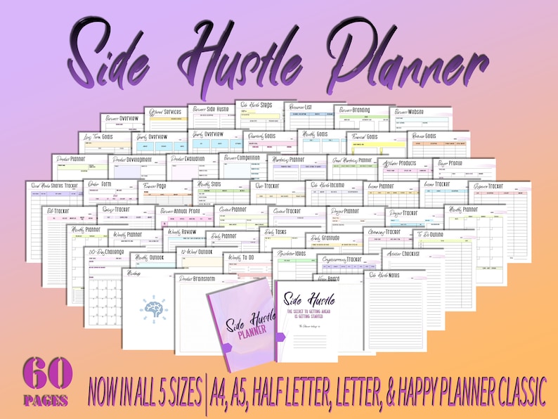 Side Hustle Freelance Business Planner Printable Solopreneur Budget Goals Digital Download Work from Home Small Business Classic Happy 