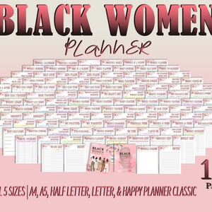 Black Woman Planner Printable African American BIPOC Boss Babe Afro Life Planner Monthly Weekly Annual Goal Digital Download Monthly Planner