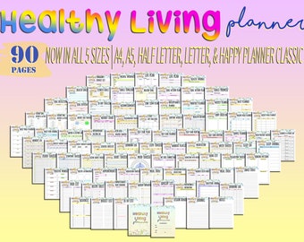 Healthy Living Planner Wellness Tracker Self Care Weight Loss Fitness Printable Digital Meal Classic Happy PDF Inserts A4 A5 Letter Half
