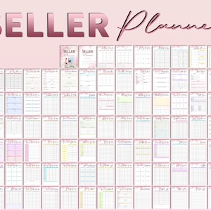 May include: A printable digital planner for Etsy sellers, featuring a pink and white floral design. The planner includes pages for daily tasks, monthly goals, inventory tracking, and more.